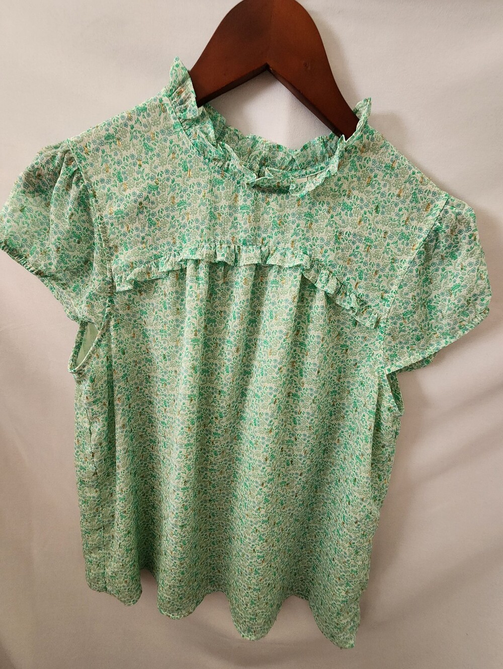 Joie Green/gold Cap Sleeve Blouse. Size Large